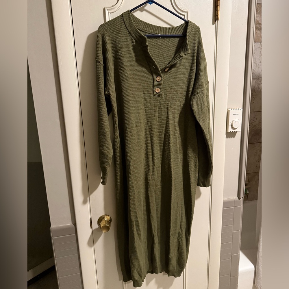 Olive Green Long Sleeve Sweater Dress